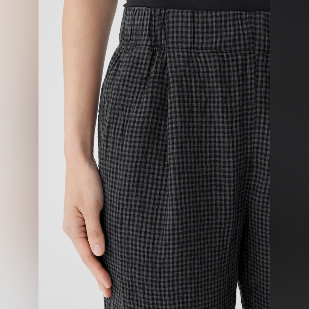 Eileen Fisher Puckered Organic Linen Tapered Pant Black Gray - Picture 4 of 11